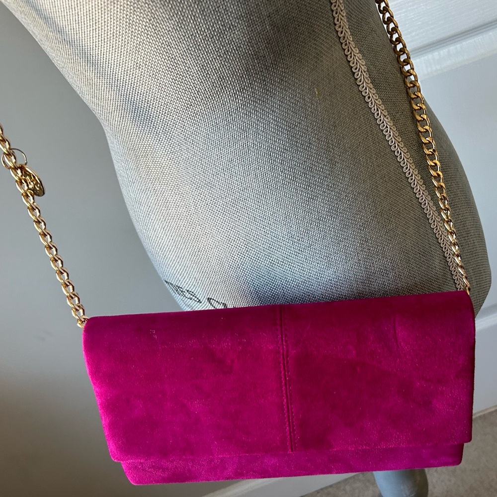 Ava & Lina Magenta Micro Suede Flap Clutch 5" x 12" x 2" - Picture 8 of 13